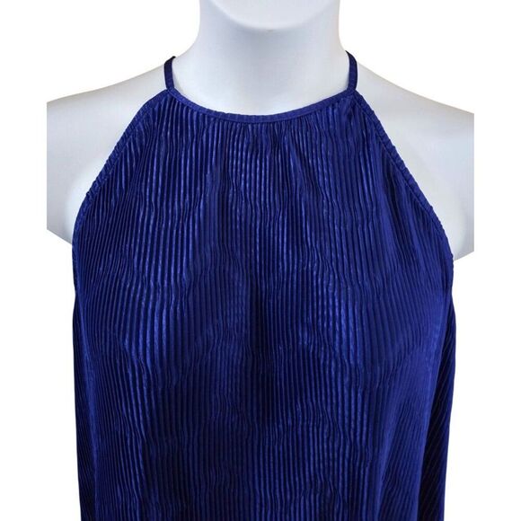 Blue Pleated Halter Top Womens glam layer coquette workwear club wear NWT - Picture 3 of 8
